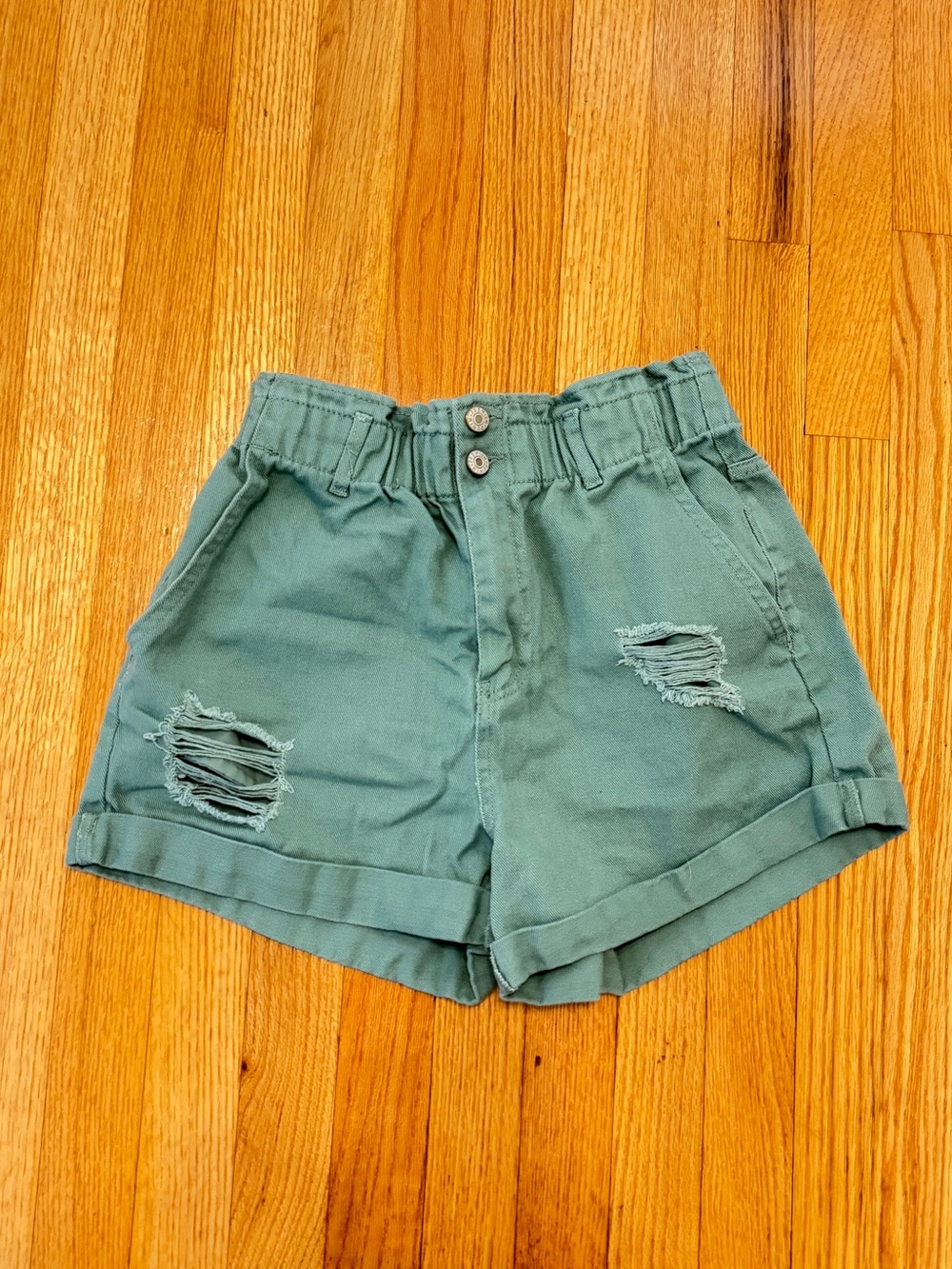 Love Tree Denim Womens M High-Waist paperbag elastic waist Shorts Sage Green